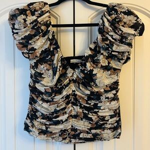 Abercrombie & Fitch Black and Brown Floral Ruched Blouse
